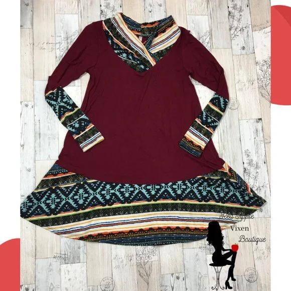 Burgundy and Aztec Print Dress Size Small and Medium | Color: Red | Size: S | Redapplevixen's Closet
